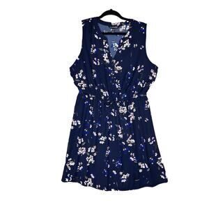 NWT 41 Hawthorn Trisha Split Neck Floral Dress Blue